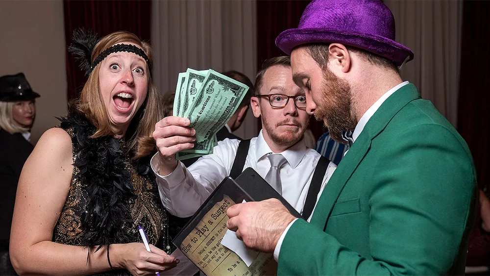 Guests enjoying a Indianapolis murder mystery party